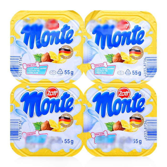 Váng sữa hương vani Zott Monte vỉ 4 hộp x 55g