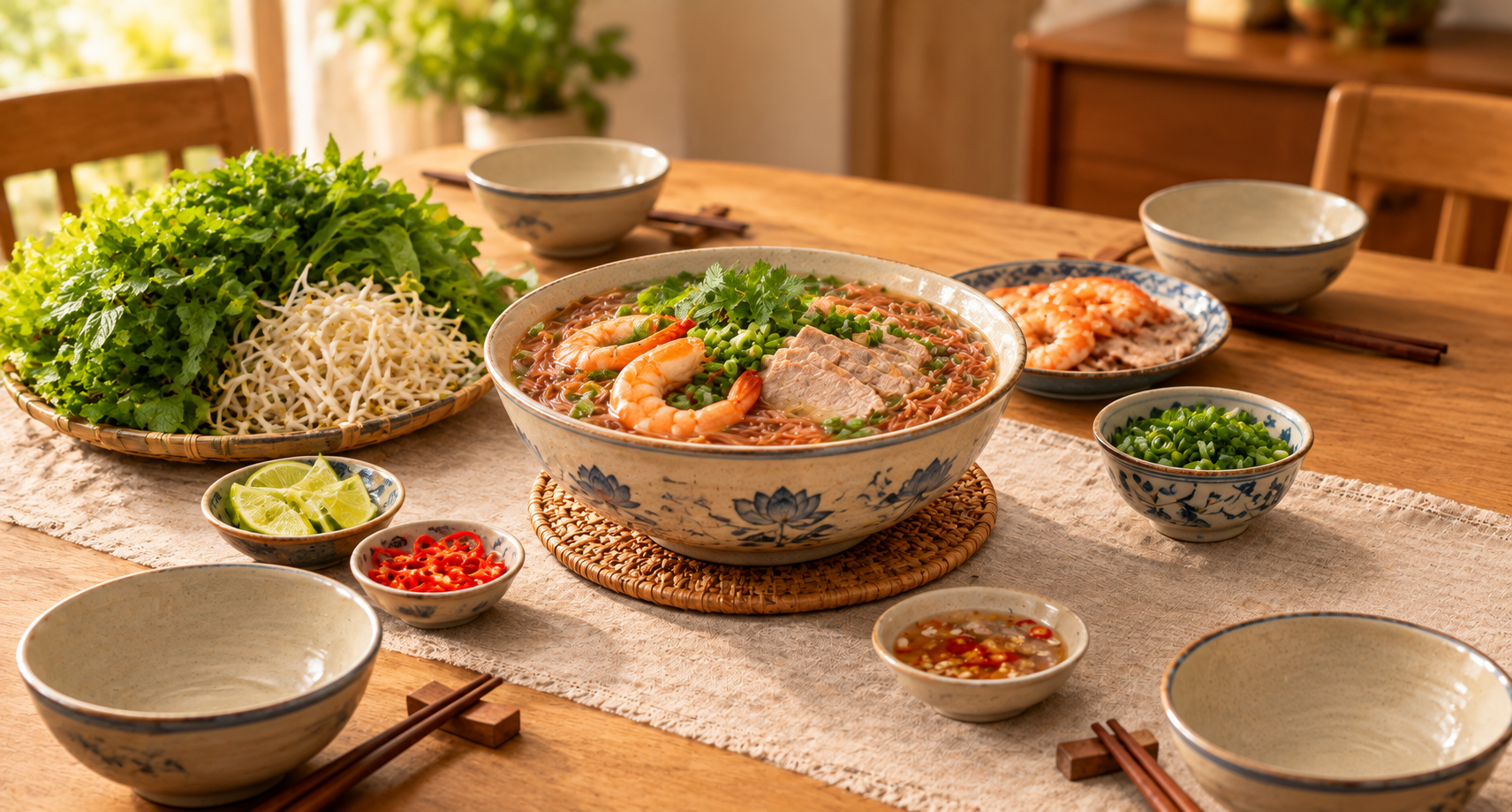 Bữa tối gia đình với món bún gạo lứt eat clean