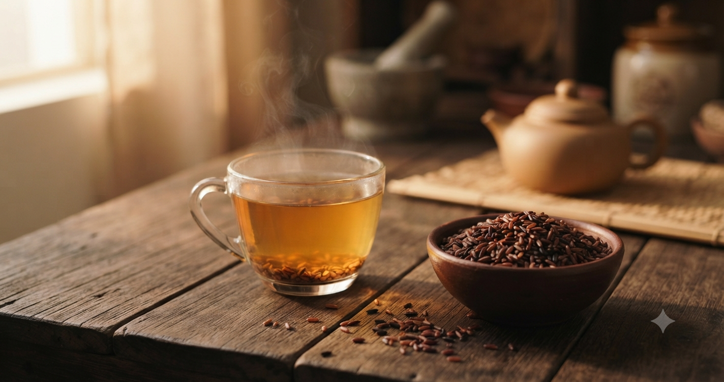 Ly trà gạo lứt nảy mầm màu hổ phách